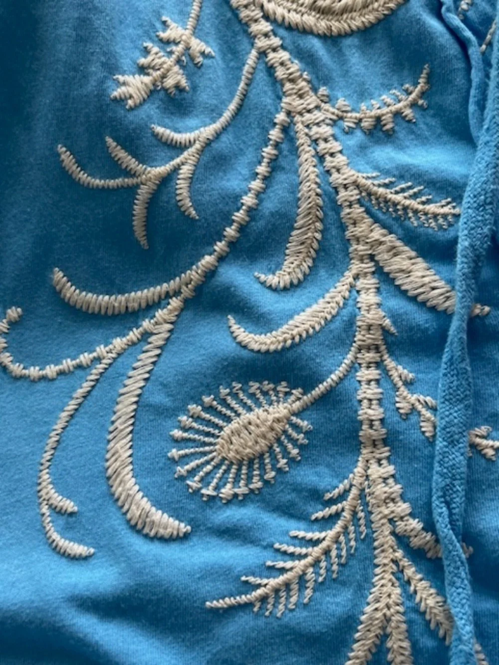 Johnny Was Blue Cotton Knit Embroidered Tiered Midi Dress SzM Boho Resort Beach - Picture 4 of 10